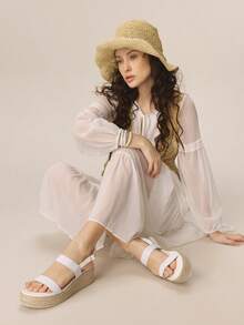 Styleloop Women's Woven Rope Platform Wedge Sandals, Vacation Style BOHO Chic Retro American Western Music Festival Party Outfit Valentine's Day Holiday Travel Essential Boho Cowgirl Outfit - White 1 - View 4