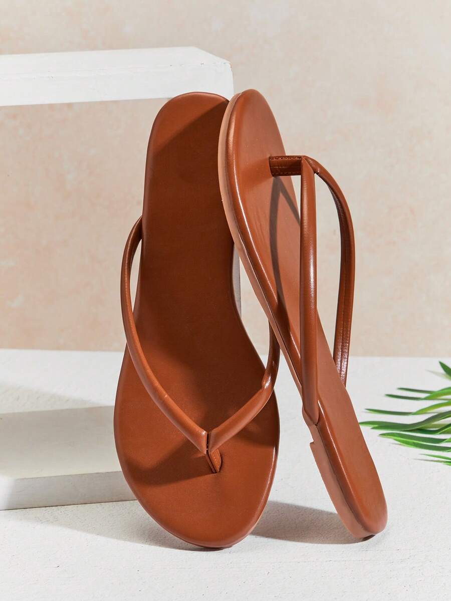 SHUZIA Women's Round Toe T Strap Thong Poolside Flip Flop Sandals - Maroon - View 1