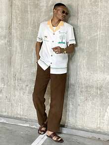 Ngobest Haus Ngobest Haus 2025 春夏男士热带棕榈树图案时尚短袖衬衫 - 彩色 - 查看 5