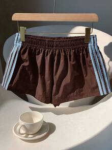 Comfortcana Quần short thể thao mùa hè cỡ lớn, phối màu, kẻ sọc, cạp chun. - màu nâu - Xem 1