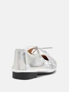 银色女士休闲平底芭蕾平底鞋，低帮一脚蹬鞋，2025春秋新款法式百褶百搭优雅女士正装鞋，舒适软底方头系带平底鞋，舒适软底工作鞋 - 銀色 - 查看 9