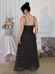 CovetEZ Đầm slip dáng rộng cổ rộng in chấm bi thanh lịch dành cho nữ cỡ lớn - Nhiều màu - Xem 2