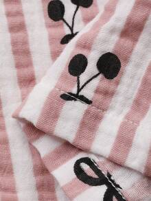 DAZY Young Girl Bow Striped Short Sleeve Button-Up Top And Pants Pajama Set - Pink - View 8