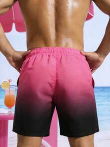 Manfinity Swimmode Quần short nam họa tiết động vật hoạt hình, kiểu ombre, túi xéo, eo có dây rút, phong cách thường ngày, thích hợp đi nghỉ mát, đi biển. - Màu Hồng Tươi - Xem 2