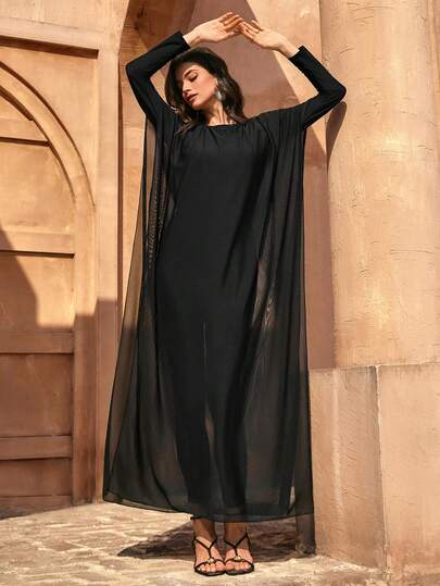 Swim Mulvari Summer New Black Solid Color Beachwear Cover Up Top + Detachable Waist Belt, Casual Vacation