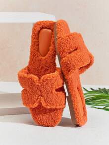 SHUZIA Women Fashion Solid Color Furry Flat Sandals Summer Shoes Spring Shoes Spring Break Easter Vacation Shoes Casual Shoes Beach Shoes Mother's Day Present For Christmas - Orange - View 7
