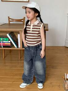 DAZY Girls Young Girl Casual Split Design Wide Leg Jeans Pants - Blue - View 3