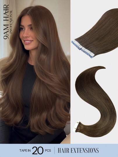 20pcs Tape In Hair Straight #4 Dark Brown Color 150% 18-26 Inch Human Hair Tape In Hair Extension