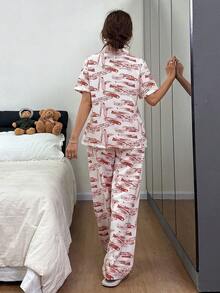 Dream Adore Bubble Print Open Front Lapel Short Sleeve Pajama Set For Women - Multicolor - View 2