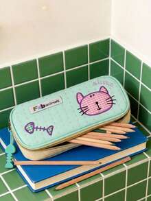 Joivida 1PC Cat Pencil Case Ins Cartoon Cute Embroidery Stationery Box High Value Large Capacity Student Pencil Bag - Multicolor - View 2