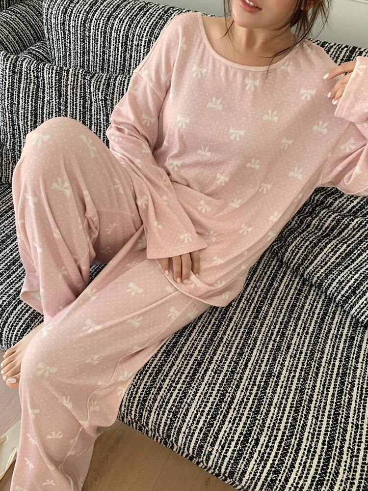Dazy Plus Plus Size Women Comfortable Bow Knot Pajama Set