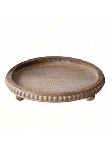 SHEIN 1PC Decor 12in Round Tray For Home Decor- Brown Wood Beaded Tray- Decorative Round Tray For Living Room Decor Coffee Table Decor Kitchen Table Decor Or Farmhouse Serving Tray - Brown - View 9