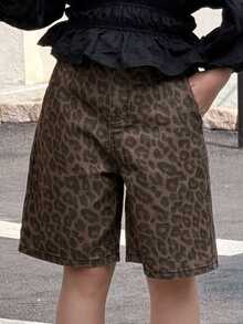 DAZY Tween Girls' Leopard Print Casual Denim Shorts - Brown - View 2