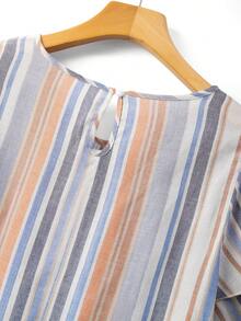 Linhara Damen bunte gestreifte Rüschen-Saum Kurzarm Bluse, geeignet für Sommer Strand, Wochenendmarkt, Unabhängigkeitstag Lässig Wear Damen Tops und Blusen Boutique Tops für Damen Sommer Tops für Damen Damen Tops für Sommer Bluse für Damen Lässig - Verschiedenfarbig - Übersicht 4