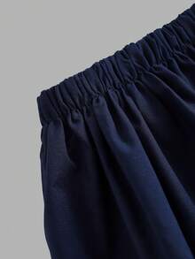 SHEIN 两件套：女童藏蓝色数字印花短款T恤+碎花裙，休闲日常时尚百搭，复古风，适合外出、姐妹合照、公园、露营、旅行、派对等场合。 - 藍色 - 查看 2