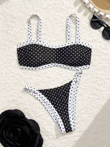 Costavie Bộ bikini chấm bi đen trắng gợi cảm dành cho nữ, thích hợp mặc đi biển, hồ bơi, khu nghỉ dưỡng mùa hè. - Đen và trắng - Xem 5