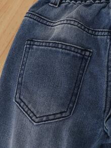 Handsome Young Boy Tie-Dye Bold Patterned Personalized Graphic School Spirit Jogger Pants - Dark Wash - View 4