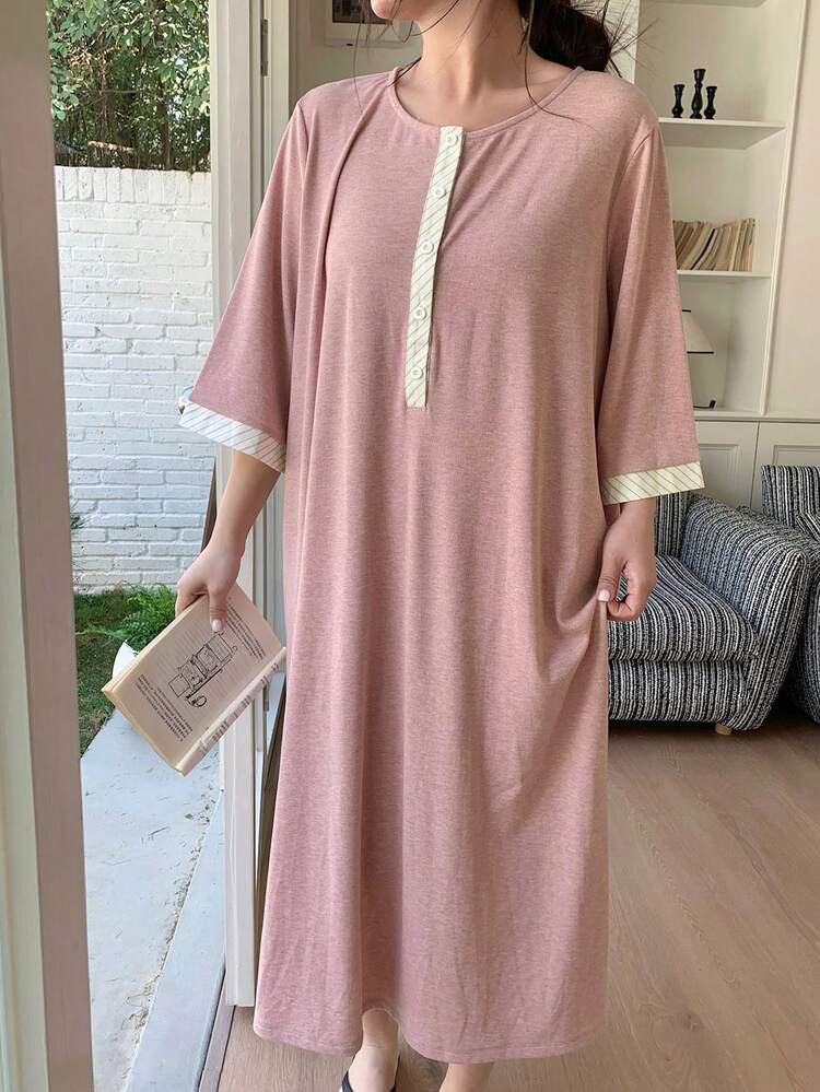 Dazy Plus Plus Size Simple Round Neck Nightgown