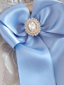 PETSIN 1件宠物优雅蕾丝连衣裙，饰有水钻蝴蝶结，公主风猫狗服装，荷叶边领口和袖口，通用公主风猫狗服装 - 灰色 - 查看 13