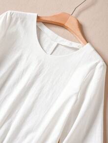 Rusticease Women's Casual Simple Round Neck Blouse, Suitable For Summer - White - View 5