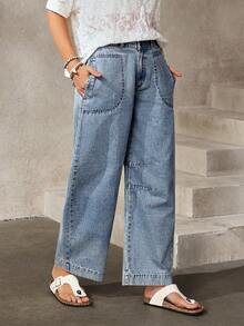 EMERY ROSE 女士休闲宽松牛仔裤，带口袋 - 藍色 - 查看 6