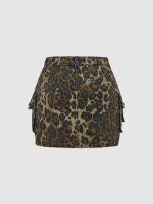 SHEIN Girlism 青少年女孩休闲修身中腰牛仔迷你A字裙 - 彩色 - 查看 2