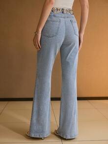 MOTF PREMIUM WOMEN'S FASHION CASUAL SIMPLE SOLID COLOR FLARED JEANS WITH BELT - Baby Blue - View 5