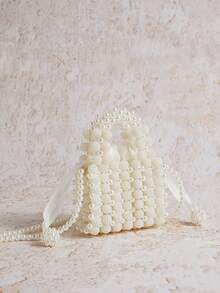 Enchnt Minimalist Luxury Niche Style Mini Pearl Handbag For Women, Elegant Pearl Bag - White - View 7