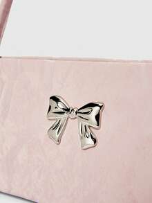 ROMWE Kawaii Fashion Ladies Bow Decoration Shoulder Bag Women's Bag Underarm Bag Square Bag, Perfect Valentine's Day Gift For Her, Best Valentine's Gift Choice Ever, Fashionable Bow Purse For Women , Pink - Pink - View 5