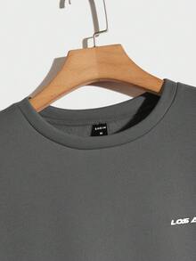 Manfinity Unisex Men's Dropping Shoulder Letter Printed Crew Neck Sweatshirt - Dark Grey - View 4