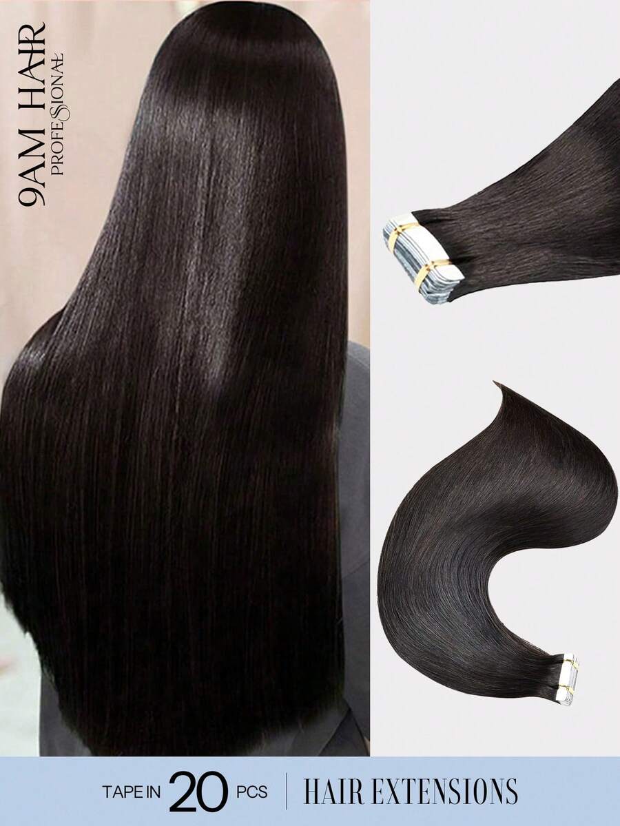 20pcs Tape In Hair Straight Natural Black Color 150% 18-26 Inch Human Hair Tape In Hair Extension Tape In Hair Tape Ins Hair Extensions - SNatural - View 1