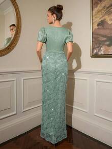 Poshira Women's Cocktail Party Fitted Shiny Luxury High-End Formal Dress - Green - View 2