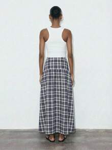 Maija 女士格子休闲通勤百搭A字裙，女士低腰格子裙，经典格子，夏季，春假，春季，情人节，沙滩裙，外出裙 - 彩色 - 查看 4