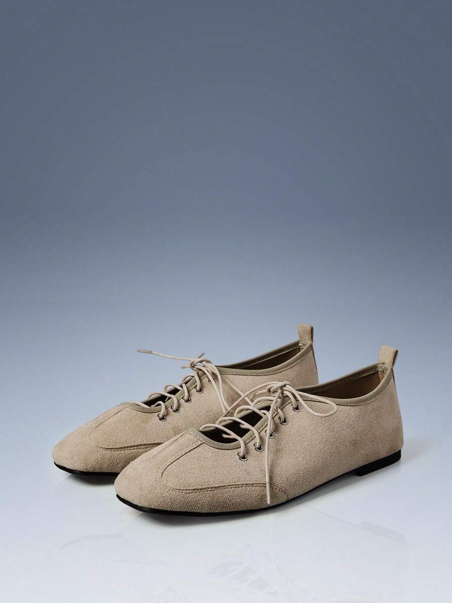 CUCCOO GRLICON 女士系带平底鞋。 - 杏色 - 查看 1