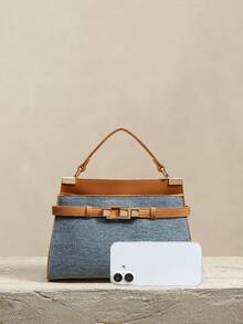 SHECARRY Ladies Handbag, Fine Striped Commuter Bag - Blue - View 4