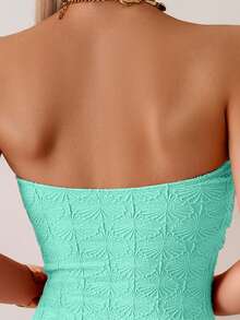 Swim Vcay 女士夏季度假粉色贝壳提花面料海星装饰抹胸连体泳衣和沙滩裙 - 薄荷綠 - 查看 5