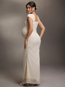 Cheriluna Maternity 优雅波点孕妇照拍摄连衣裙 - 杏色 - 查看 2