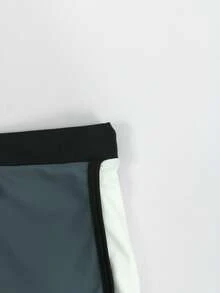 CoralVoy Bañador de verano para hombre con cintura con cordón y contraste de color, pantalones cortos de playa, traje de baño, pantalones cortos de natación, vacaciones - Gris - Ver 6