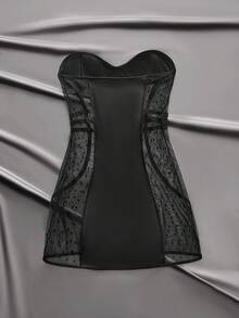 EmpressEnvy 女士性感连体衣，带拉链、拼接、PU材质、反光，迷人的细肩带设计，显瘦连体衣，黑色，朋克俱乐部派对、音乐节装扮，细肩带连衣裙，可外穿 - 黑色 - 查看 7