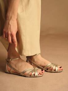 Rosivie Giày sandal nữ mùa hè mới bằng da lộn màu nâu, quai ngang, cao gót hở mũi kiểu La Mã, giày thời trang đi làm, dự tiệc, ngày Valentine. - Vàng - Xem 4