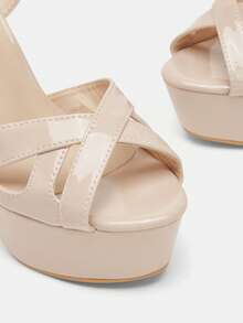 Glitzique 14 厘米高跟厚底凉鞋，防水高跟鞋，闪亮鞋面，露趾，细跟，适合女士 - 杏色 - 查看 9