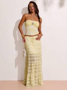 SHEIN BAE Women's Yellow Textured Skirt, Textured Skirt, Suitable For Vacation, Leisure And Holiday Occasions - Yellow - View 5