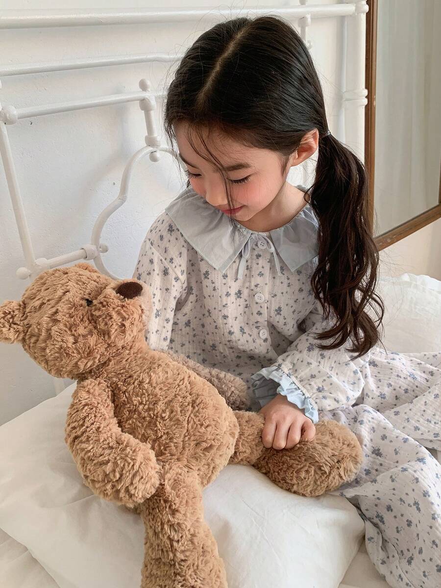 DAZY Girls Toddler Ditsy Floral Long Sleeve Top And Pants Pajama Set, Fall - Apricot - View 1