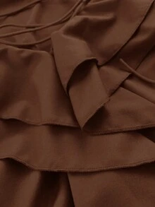 Rustia Sexy Ruffle Tie Strap Bodycon Mini Dress, Unique Design, Flattering Fit, Long Sleeve, Vacation Style - Brown - View 8