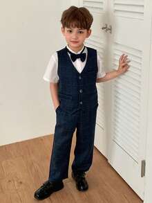 DAZY Young Boys Plaid Minimalist Design Front Button Daily Fashion Gentleman Suit - Navy Blue - View 5