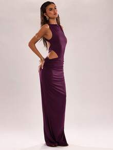 SHEIN BAE 女士性感纯色露背无袖连衣裙，夏季 - 紫色 - 查看 5