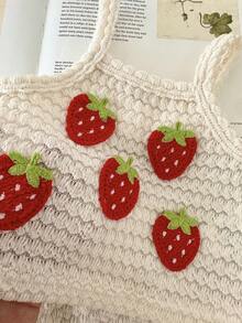 SHEIN Bộ 2 món áo hai dây không tay cho bé gái, quần ngắn, màu trơn, chất liệu vải có họa tiết, họa tiết dâu tây 3D, kết hợp với quần đùi cạp chun, kiểu dáng thường ngày, phù hợp cho kỳ nghỉ, đi biển, thoải mái và mềm mại, phong cách mùa hè mới. - Màu be - Xem 8