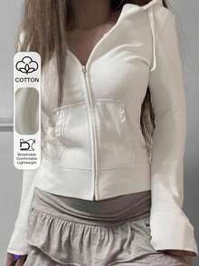 Livesso Autumn New Back To School Fitted Hooded Women Sweatshirt Sweatshirt - White - View 1