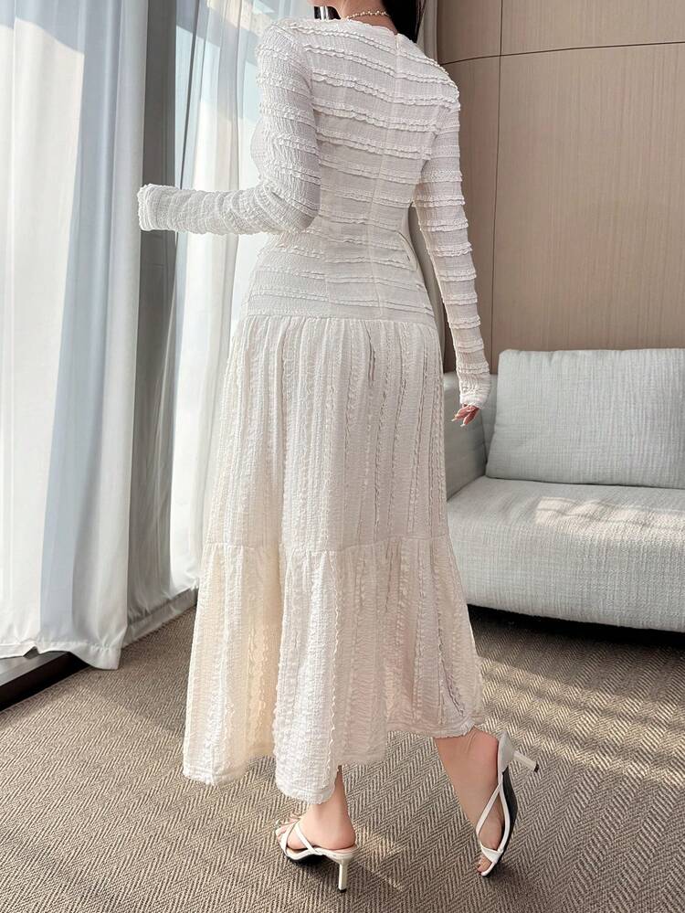 Women's Elegant Colorblock Bow Lace Square Collar Mid-Length Dress, Spring/Summer Wedding Guest Dress Sundress