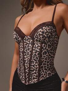 MISSGUIDED Áo corset họa tiết da báo viền ren với cổ áo hình trái tim và dây đeo có thể điều chỉnh, thích hợp cho các buổi tiệc tối và những đêm yên tĩnh. - Nhiều màu - Xem 2